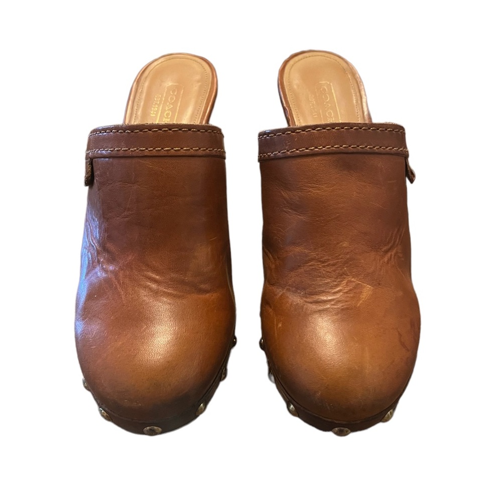Leather Studded Brown Clog Heels - Picture 7 of 10